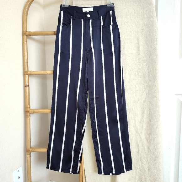 Fleur Du Mal Wide Stripe SILK Trousers In Blue
